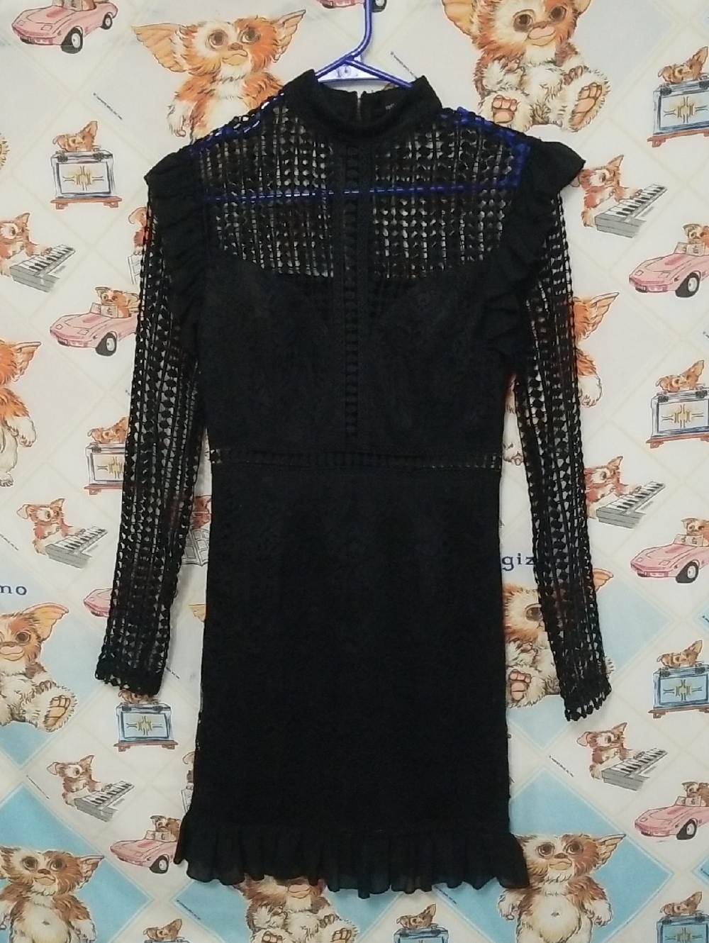 PrettyLittleThing Black Lace Long Sleeve Mini Dress Size 0